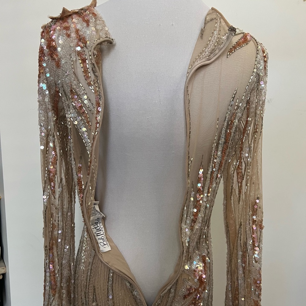 1990 Bob Mackie Boutique nude, silver beads & shiny sequin gown dress - Picture 7 of 16
